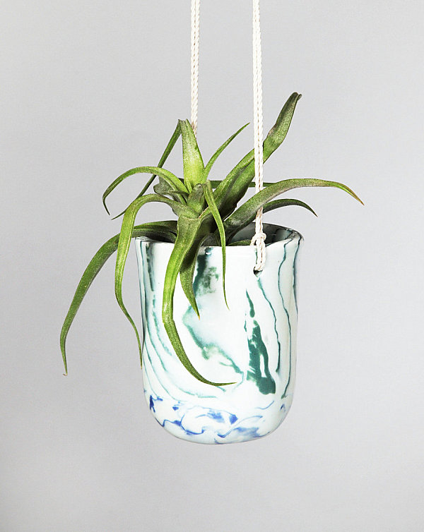 Green marbled planter