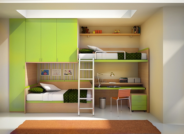 double deck bed with desk