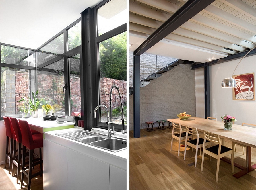 Kitchen and dining area inside the house