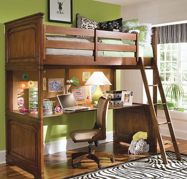 Loft bunk bed with a cool desk below fits in effortlessly in any small bedroom