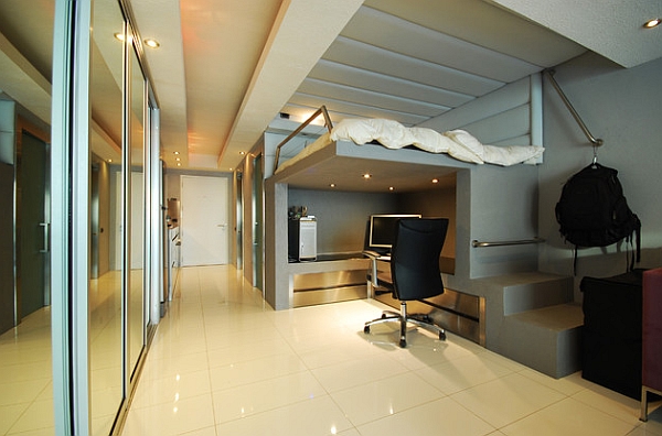 modern loft bed with desk