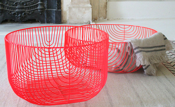 Neon red wire baskets