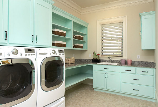 Painted laundry room shelving