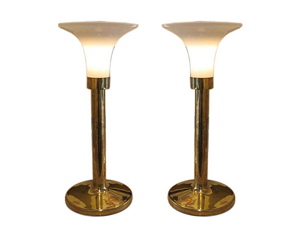 Pair of brass and glass lamps