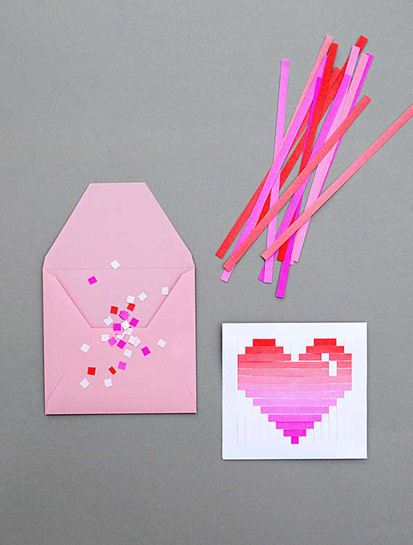 Paper strip woven heart Valentine's Day card