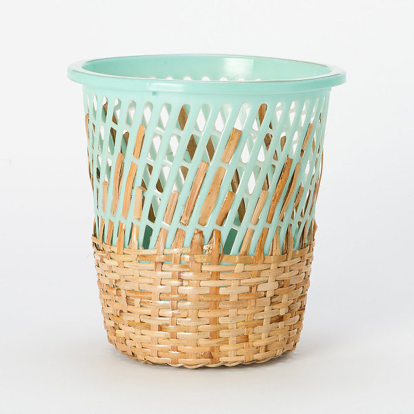 Rattan and plastic storage basket