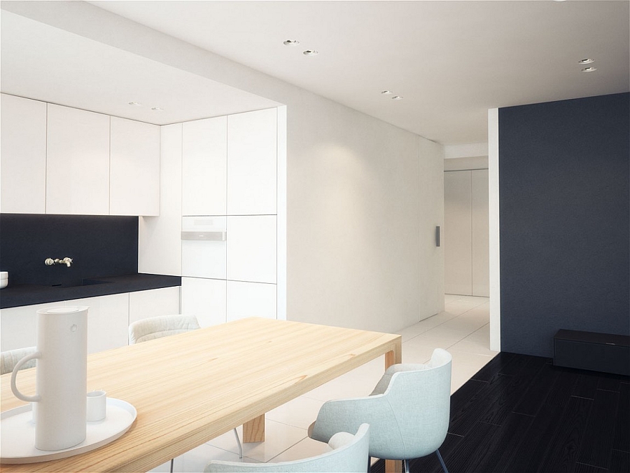 Sleek wooden dining table in a minimalist home