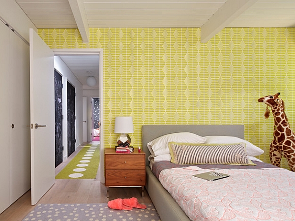 Splash of yellow for the accent wall in the kids' bedroom