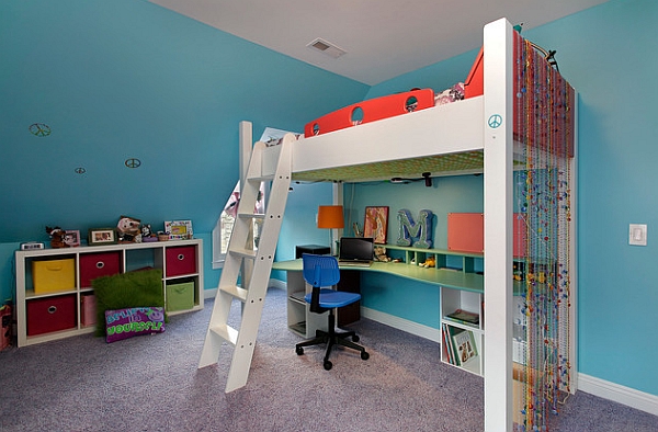 Stairs and slides bring a fun element to the kids' bedroom