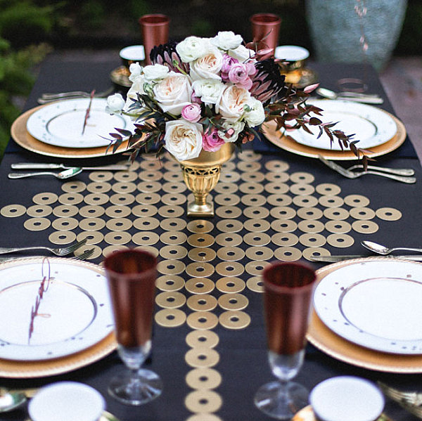 Table runner embellished with washers