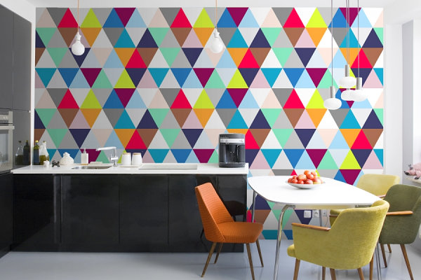 Triangle-patterned wall mural