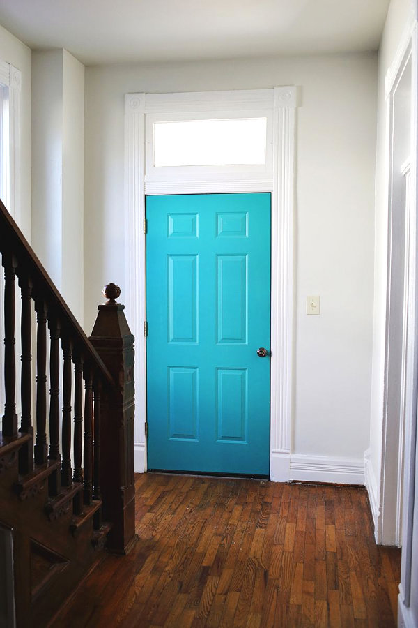 Turquoise entryway door