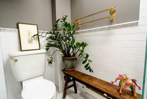 brass bathroom wooden bench