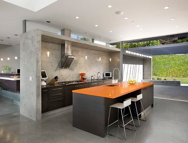 concrete wall in the kitchen