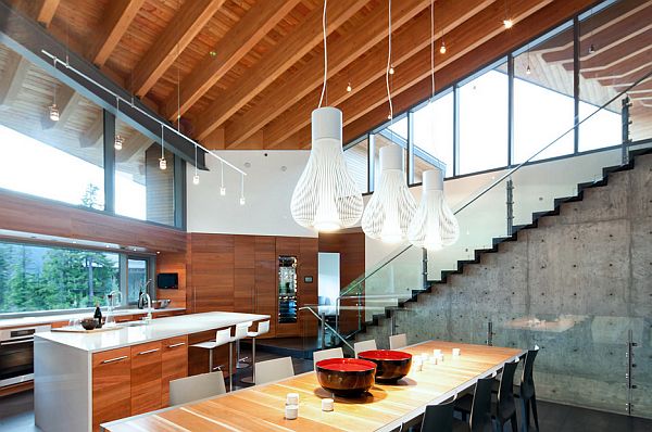 concrete wall staircase in the kitchen