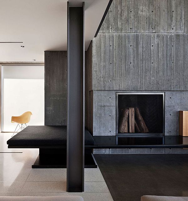 concrete wall with fireplace