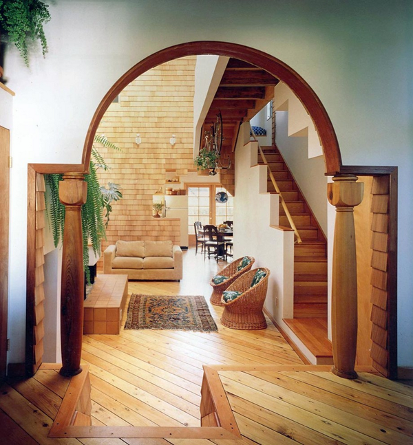 earthy natural living room hanging bike