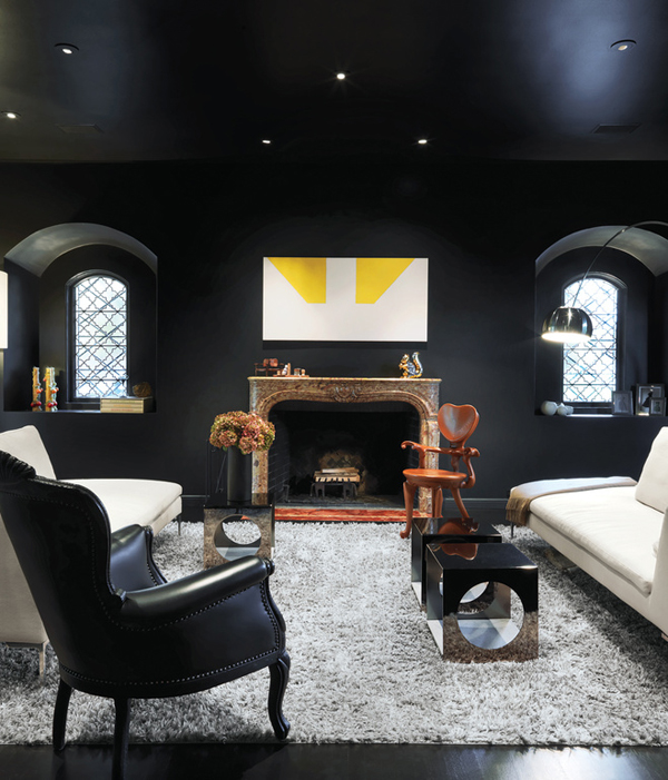 Dramatic use of black in the living room