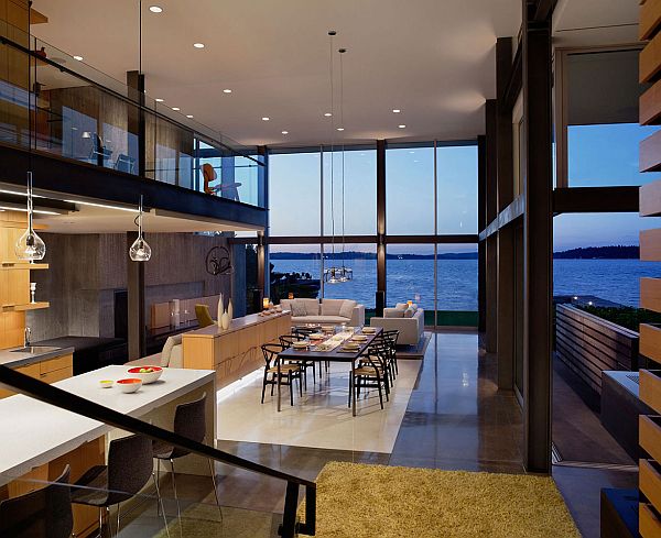 huge concrete wall - contemporary living room