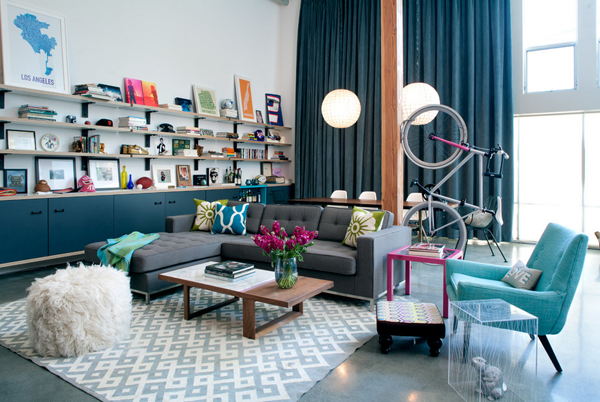 modern living room with bike storage