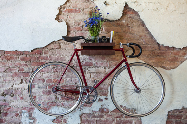 wooden bike storage shelf