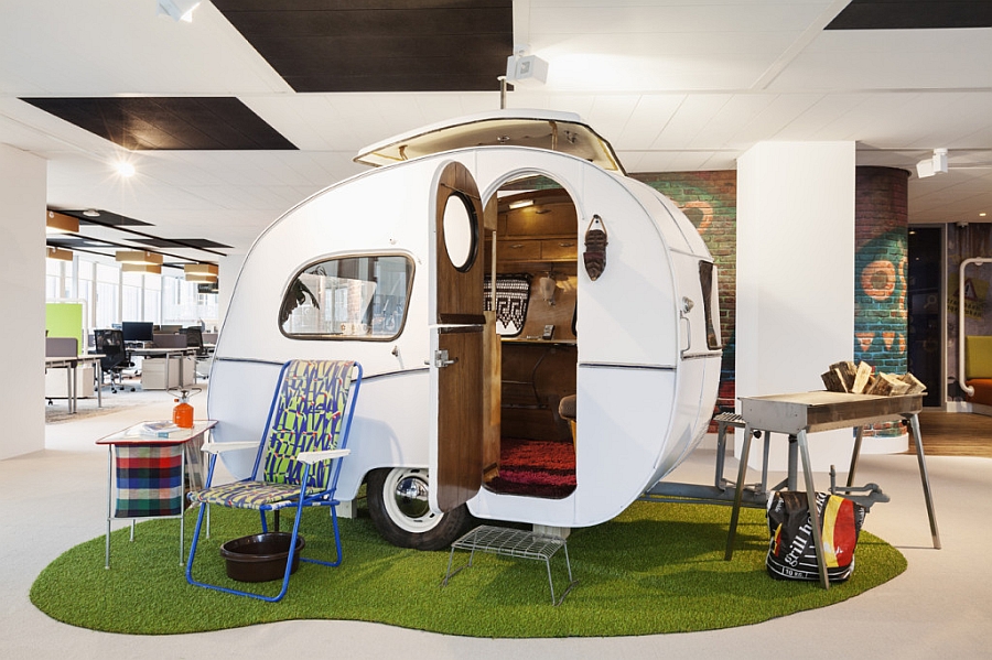 60s Caravan styled hangout and lounge chairs inside Google Amsterdam