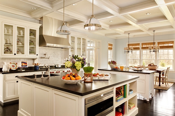 A shelf in the kitchen island for your cookbooks