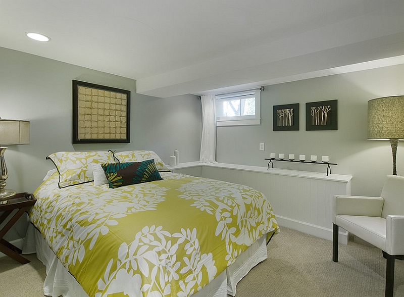 Basement bedroom with a simple color scheme