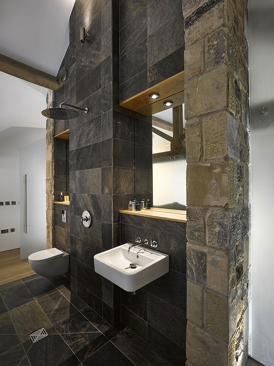 Bathroom with classic stone walls