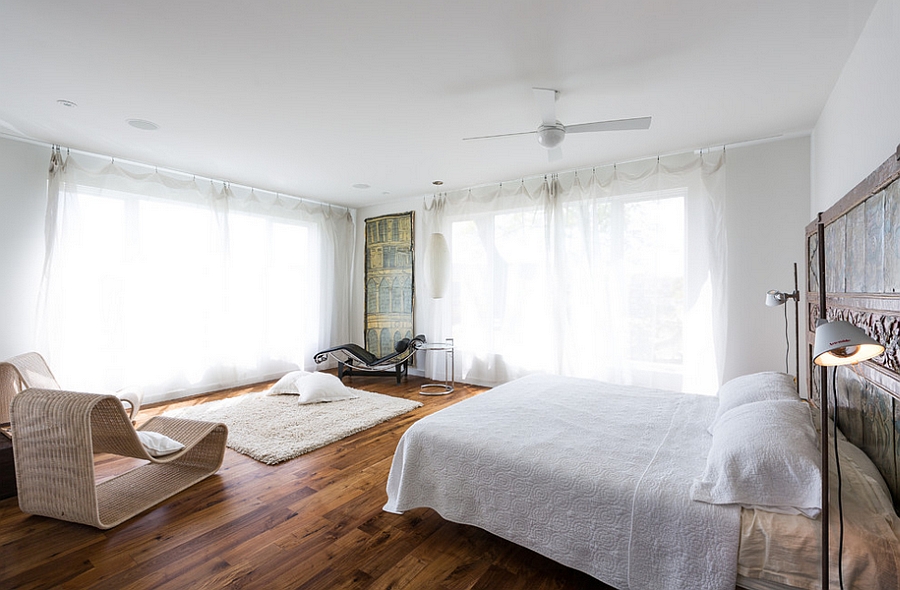 Beautiful bedroom with sheers in white