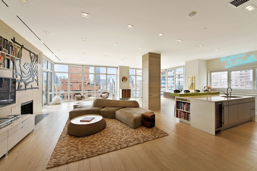 Beautiful open floor living room with iconic mid-century modern decor