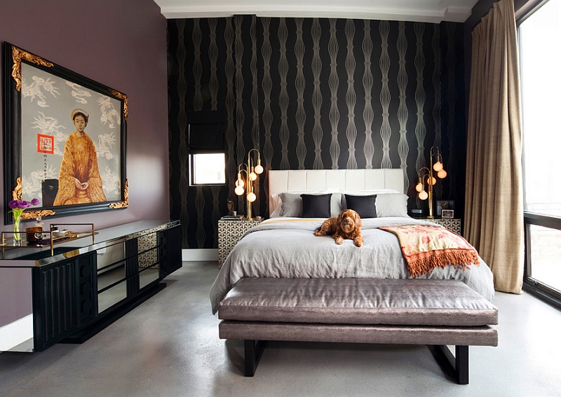 Bedroom blends industrial and oriental styles