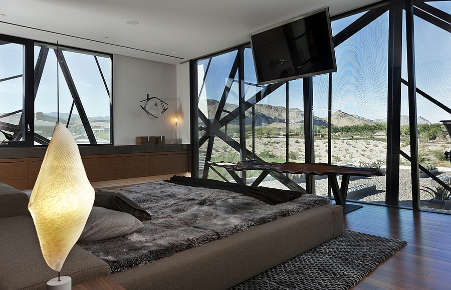 Bedroom with sweeping views of the desert landscape