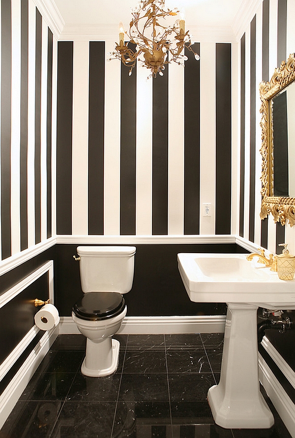 Black and white bathroom with golden charm