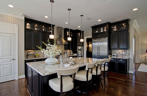 Black cabinets look impressive in a traditional setup