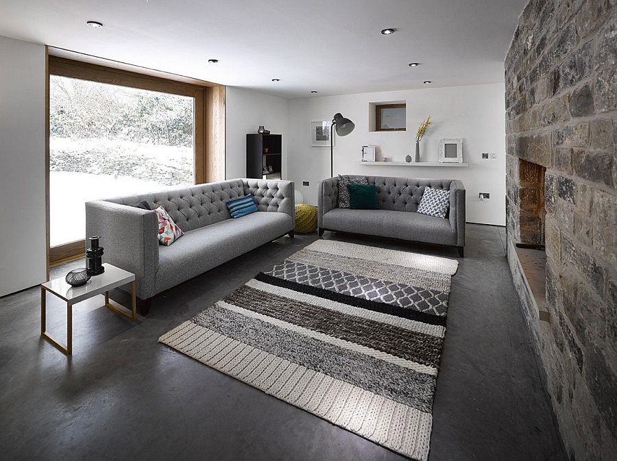 Comfy grey couch in the living space