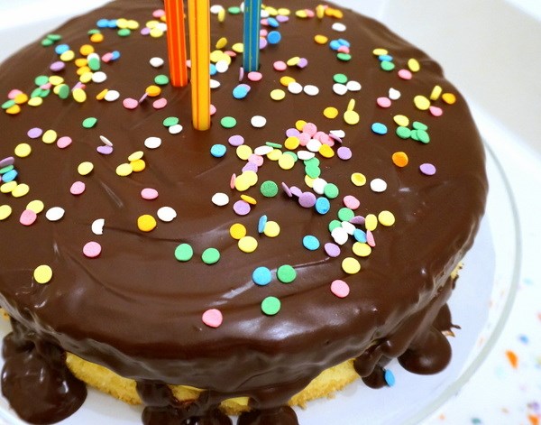 Confetti sprinkles on a Boston cream pie