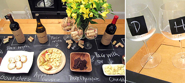 Contact paper embellishments at a wine and cheese party