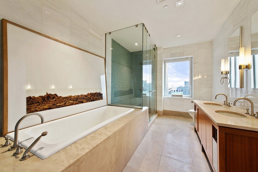 Contemporary bathroom with shower and bathtub