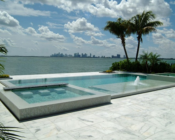 Contemporary pool with a city view