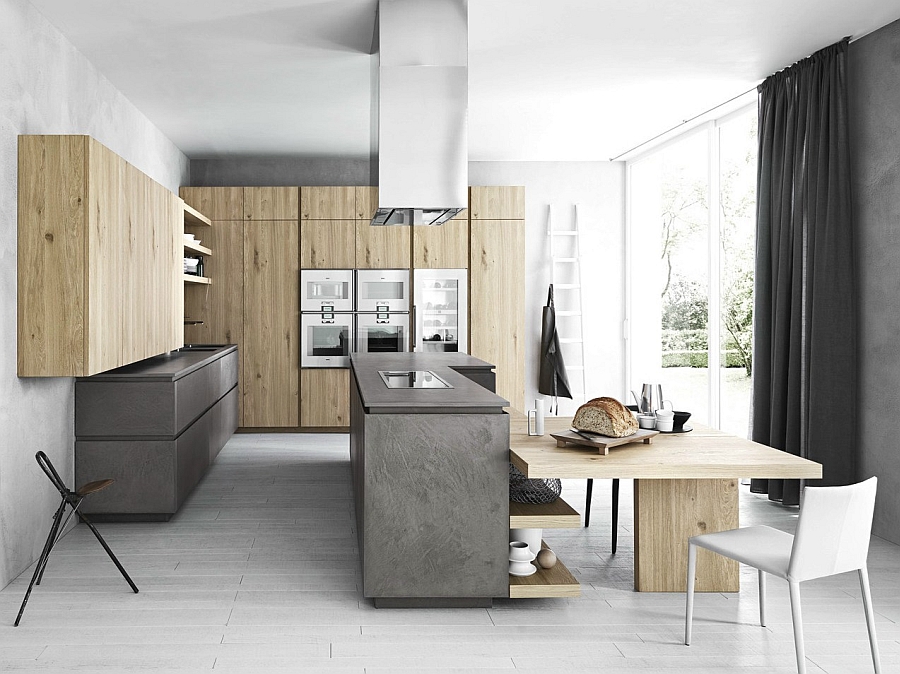 Cool kitchen in eco cement and wood