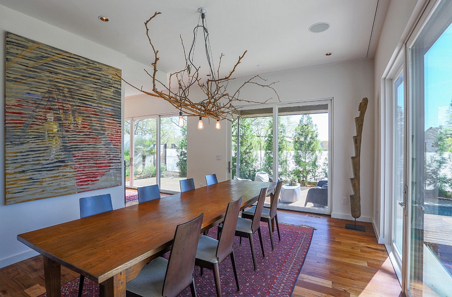 DIY Branch lighting above the dining table