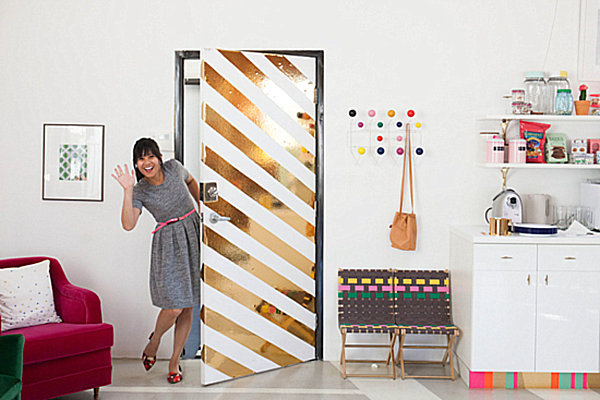 Diagonal stripe contact paper project for your door