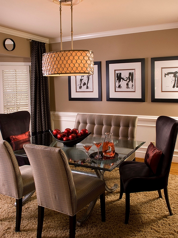 Dining table with glass top and curved legs