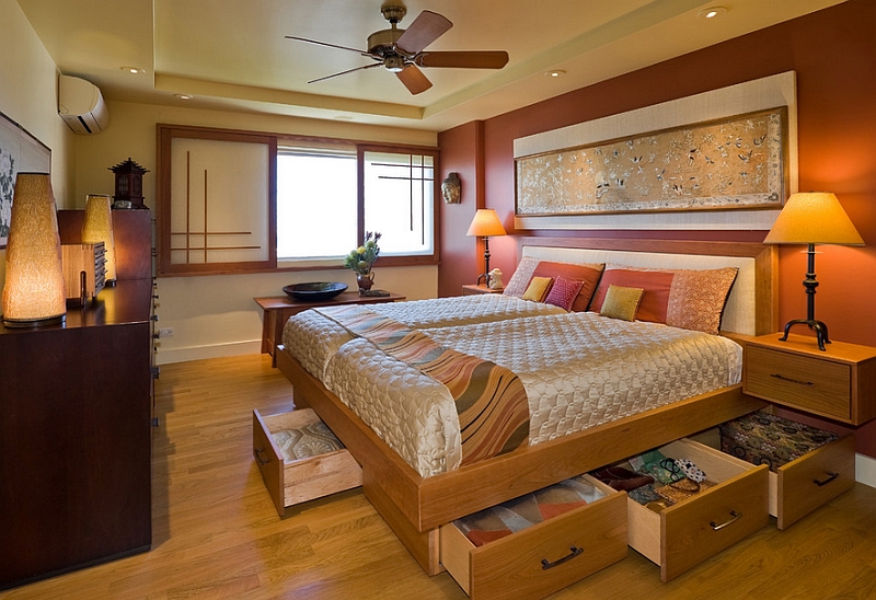 Drawers under the platform bed give you additional storage space