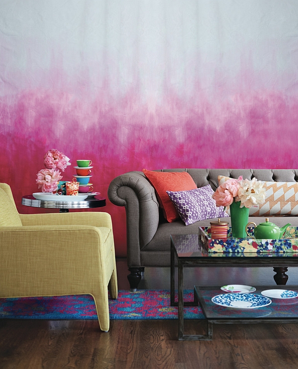 Eclectic living room with Ombre wall