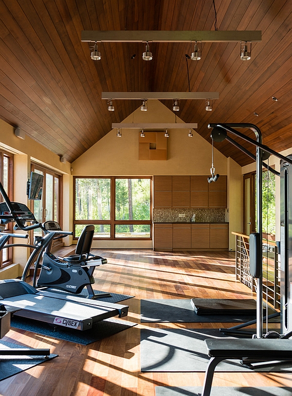 Elegant home gym with lovely views