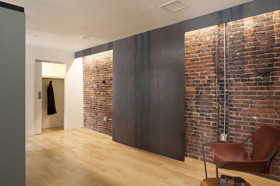 Exposed brick wall inside the modern home