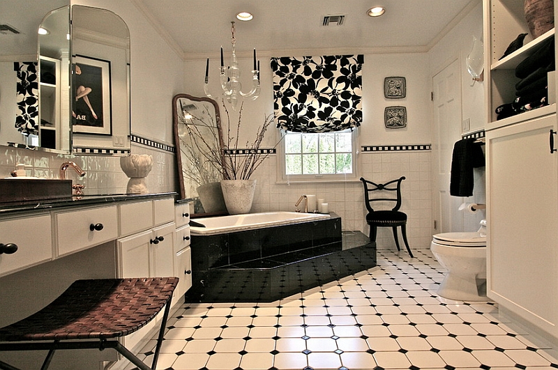 Fabulous black and white bathroom combines several different textures