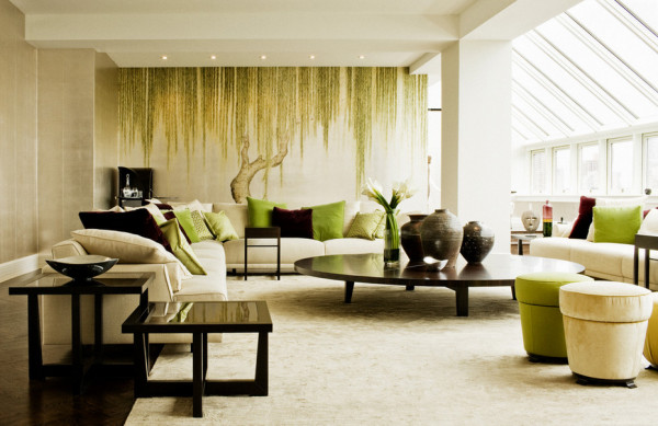 Forest themed living room decor with Zen elements